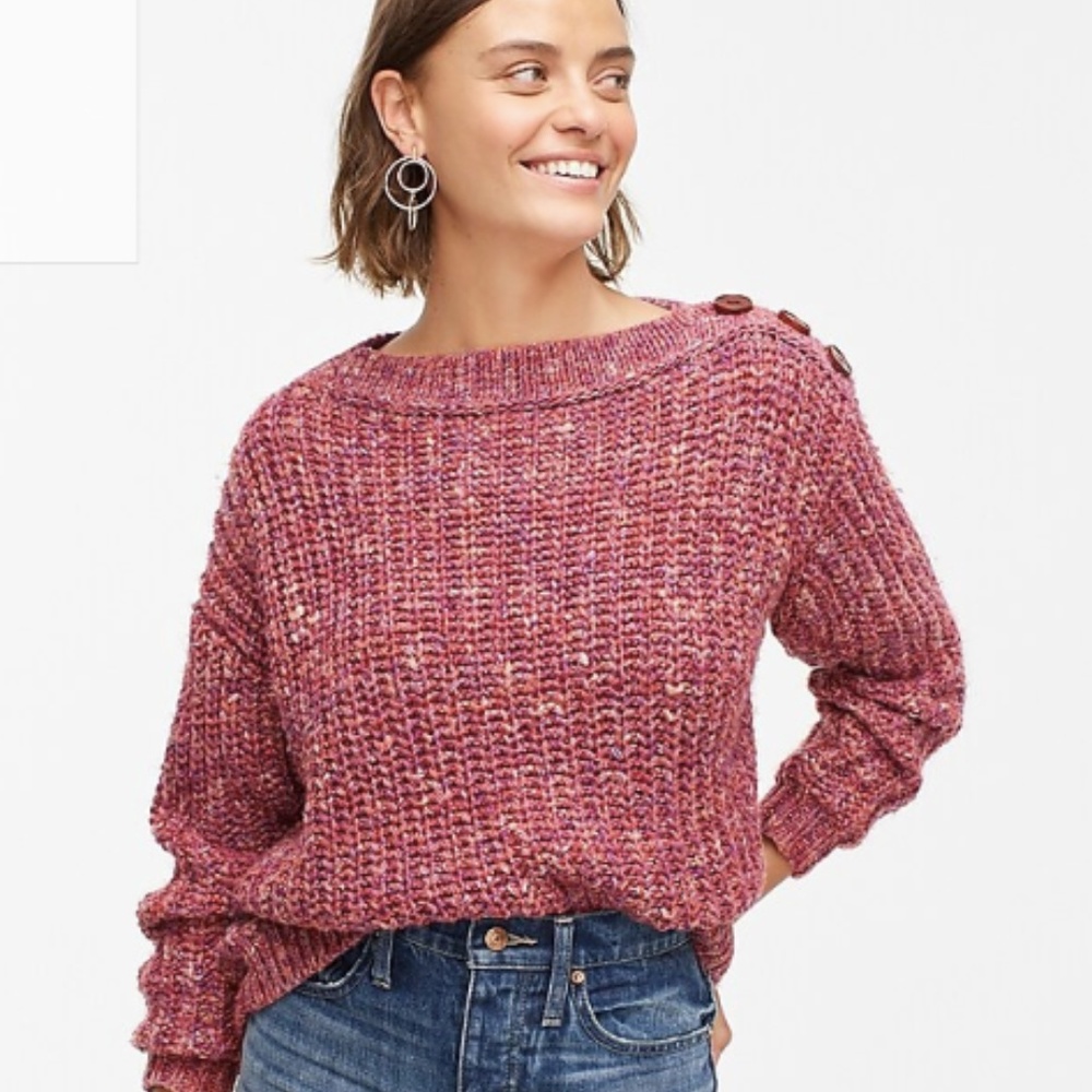 Button-detail chunky knit pullover sweater